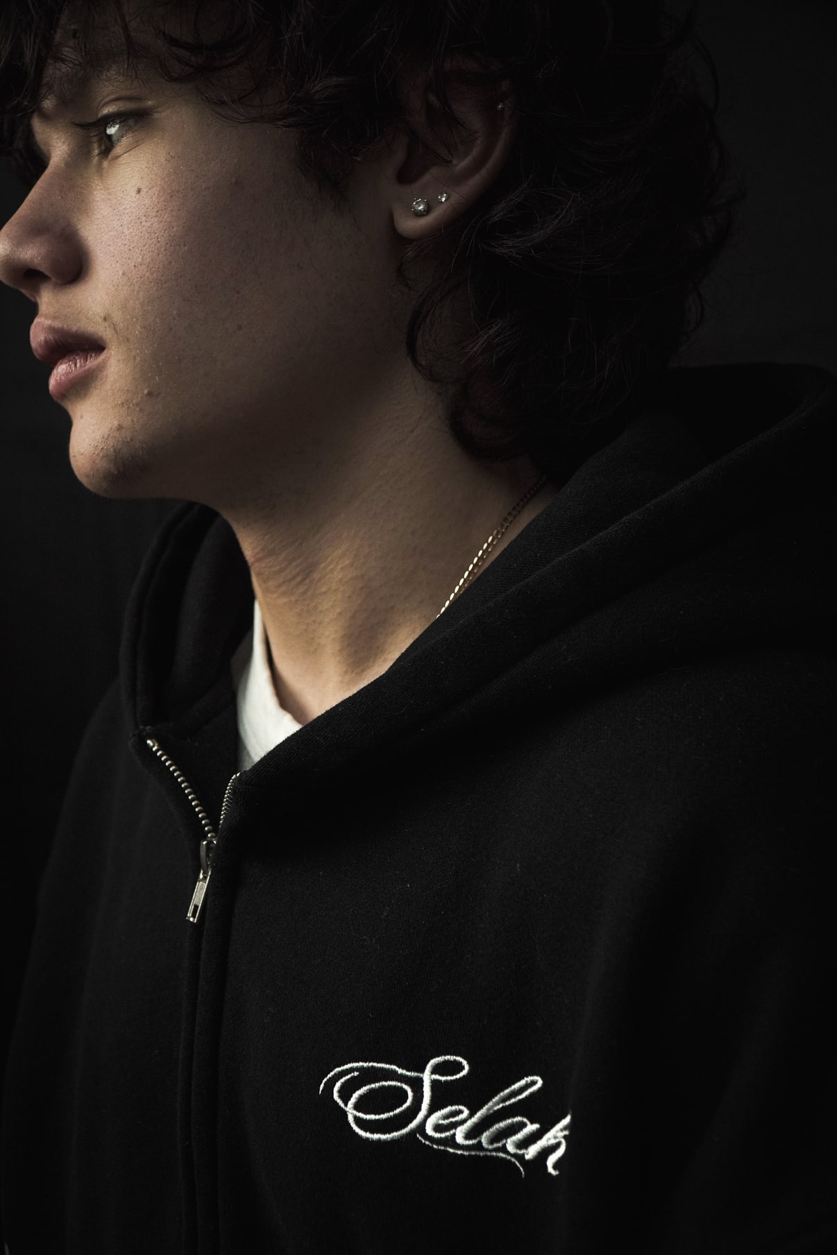 Editorial portrait in the Selah zip hoodie